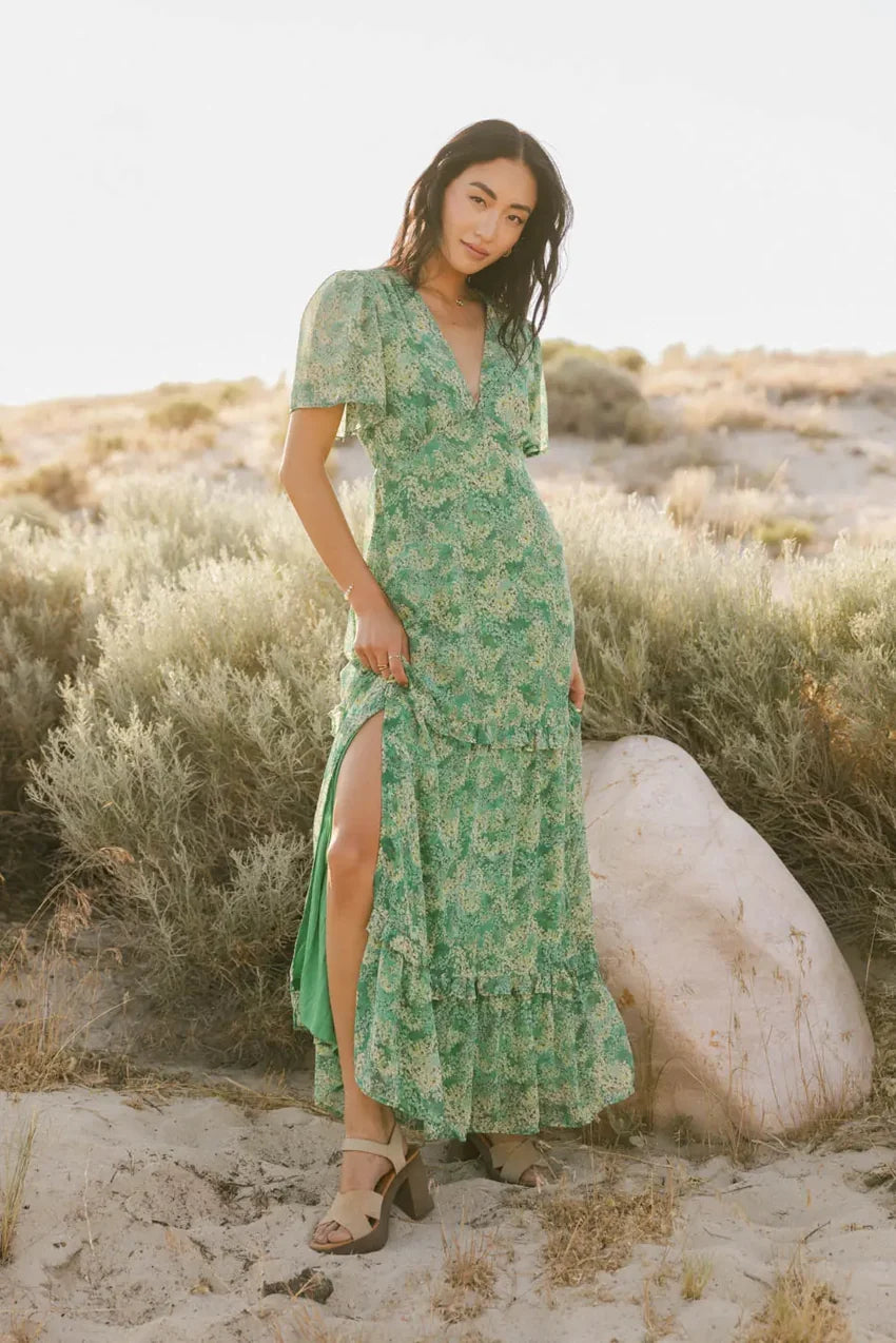 Manoella Floral Maxi Dress in Green - FINAL SALE