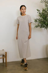 Hudson Striped T-Shirt Dress in Cream - FINAL SALE