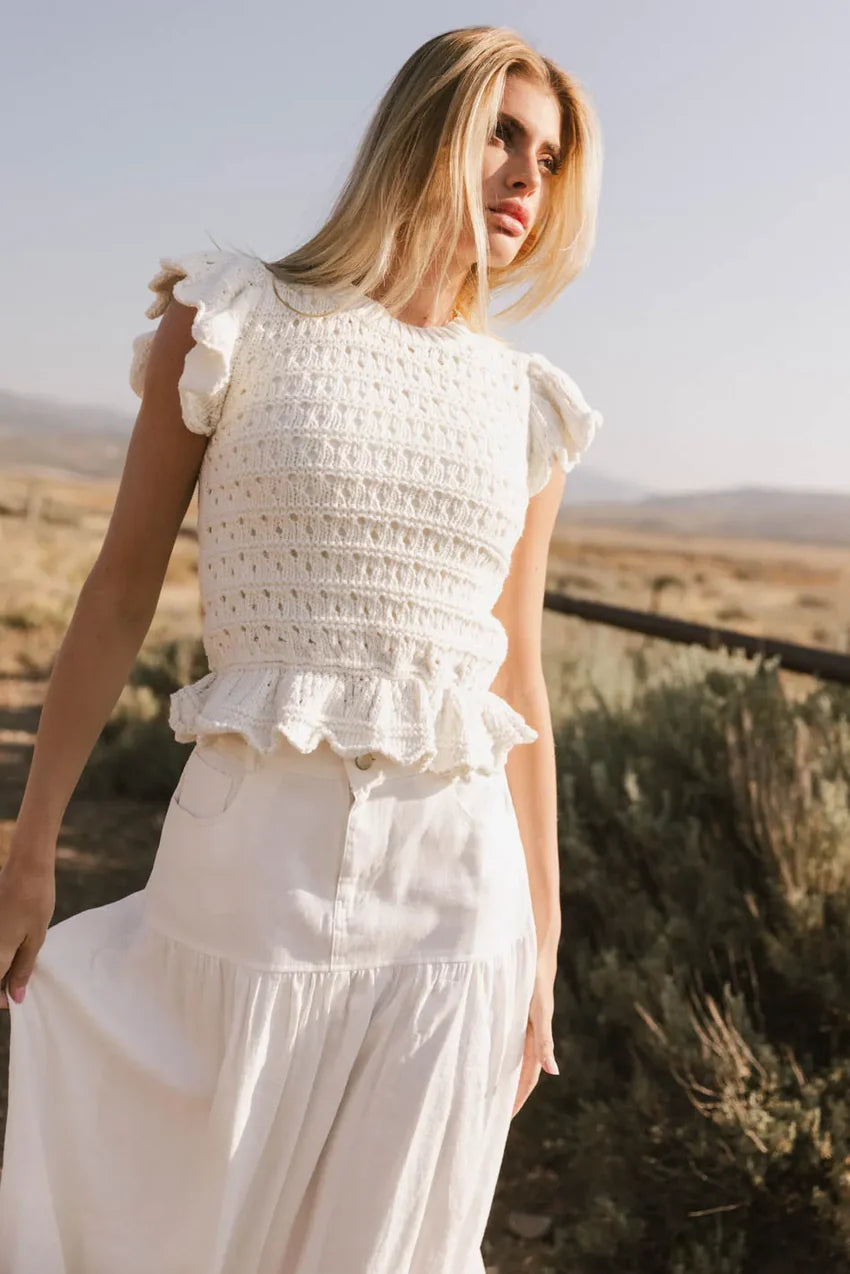 Shelly Ruffled Sweater Top in Ivory - FINAL SALE