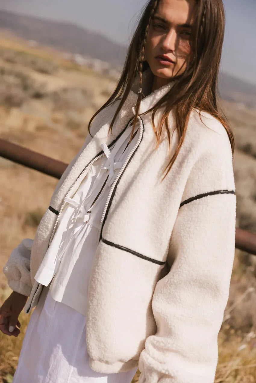 Gabby Fleece Zip Up in Cream - FINAL SALE
