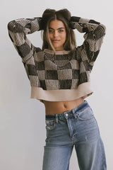 Cielo Checkered Sweater in Taupe - FINAL SALE