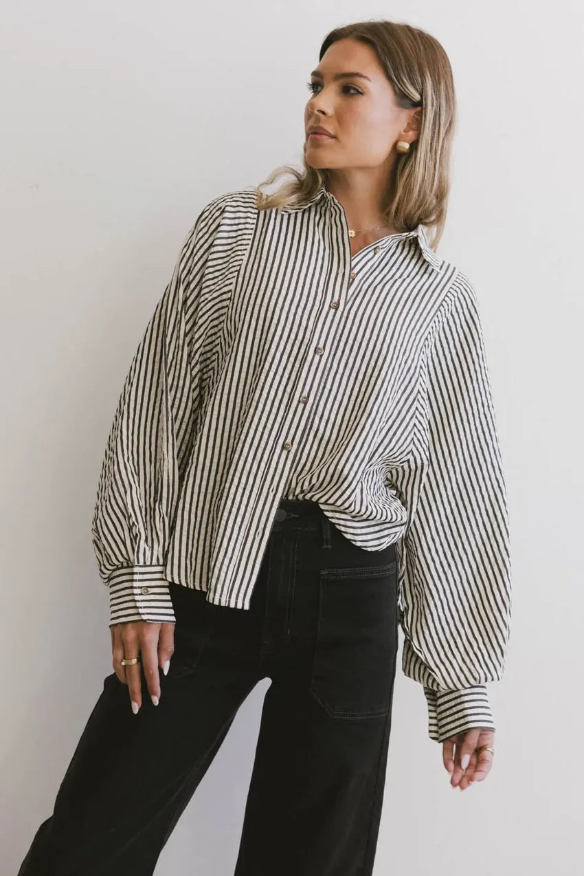 Niri Striped Button Up in Charcoal - FINAL SALE