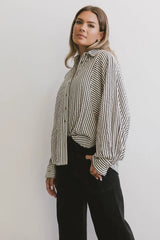 Niri Striped Button Up in Charcoal - FINAL SALE