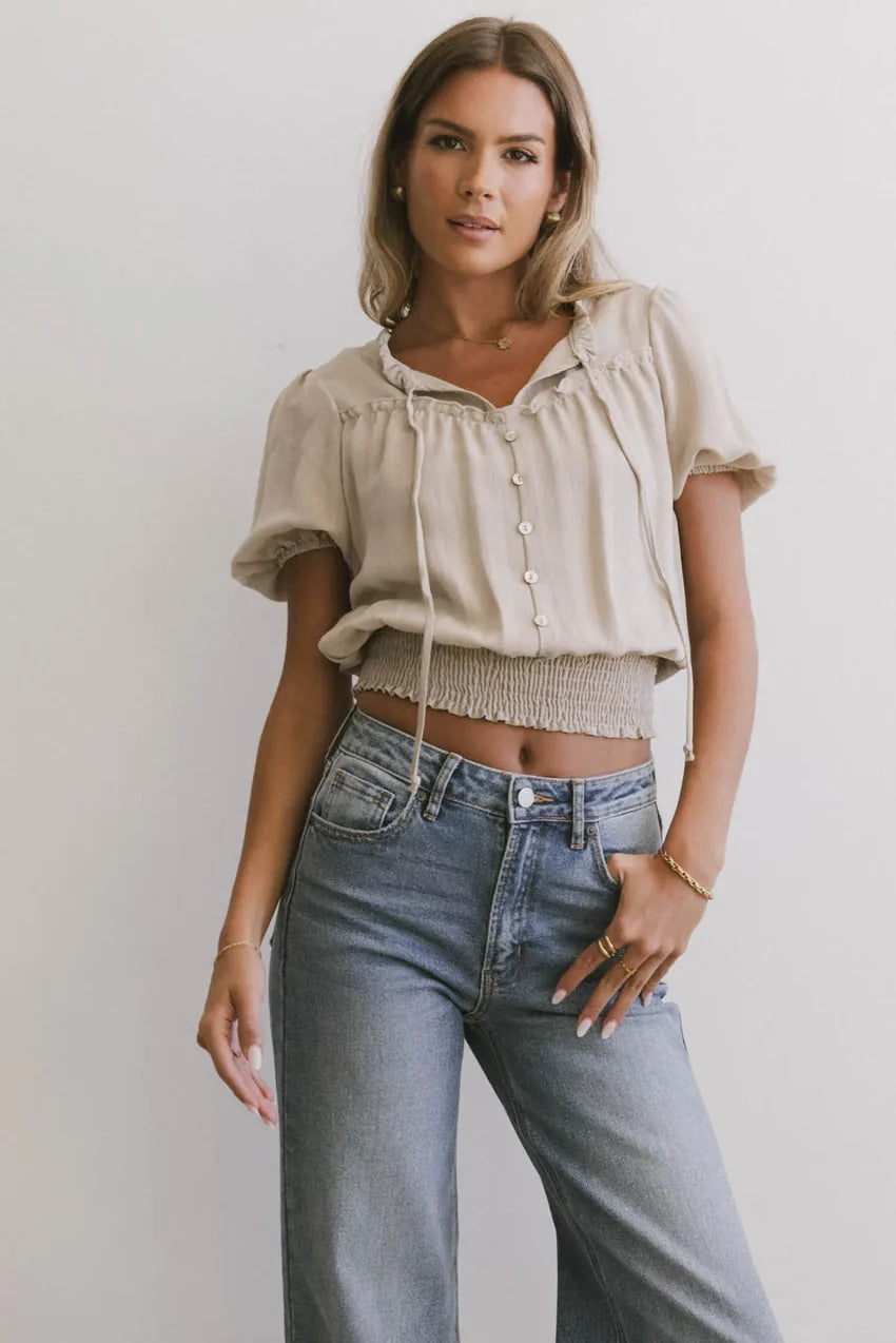 Pax Smocked Blouse in Sand - FINAL SALE