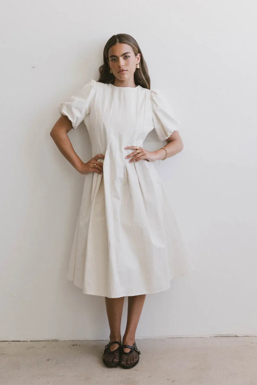 Eliana Pleated Midi Dress in Cream - FINAL SALE