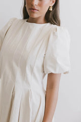 Eliana Pleated Midi Dress in Cream - FINAL SALE