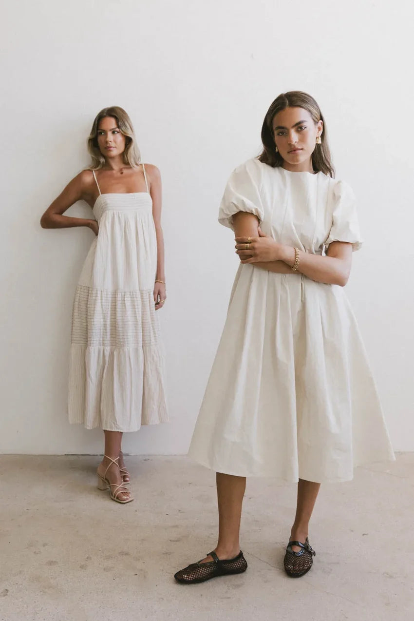 Eliana Pleated Midi Dress in Cream - FINAL SALE