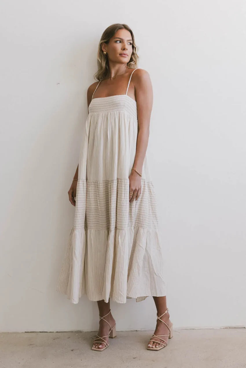 Demi Striped Midi Dress in Natural - FINAL SALE