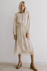 Andee Embroidered Midi Dress in Champagne - FINAL SALE