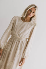 Andee Embroidered Midi Dress in Champagne - FINAL SALE