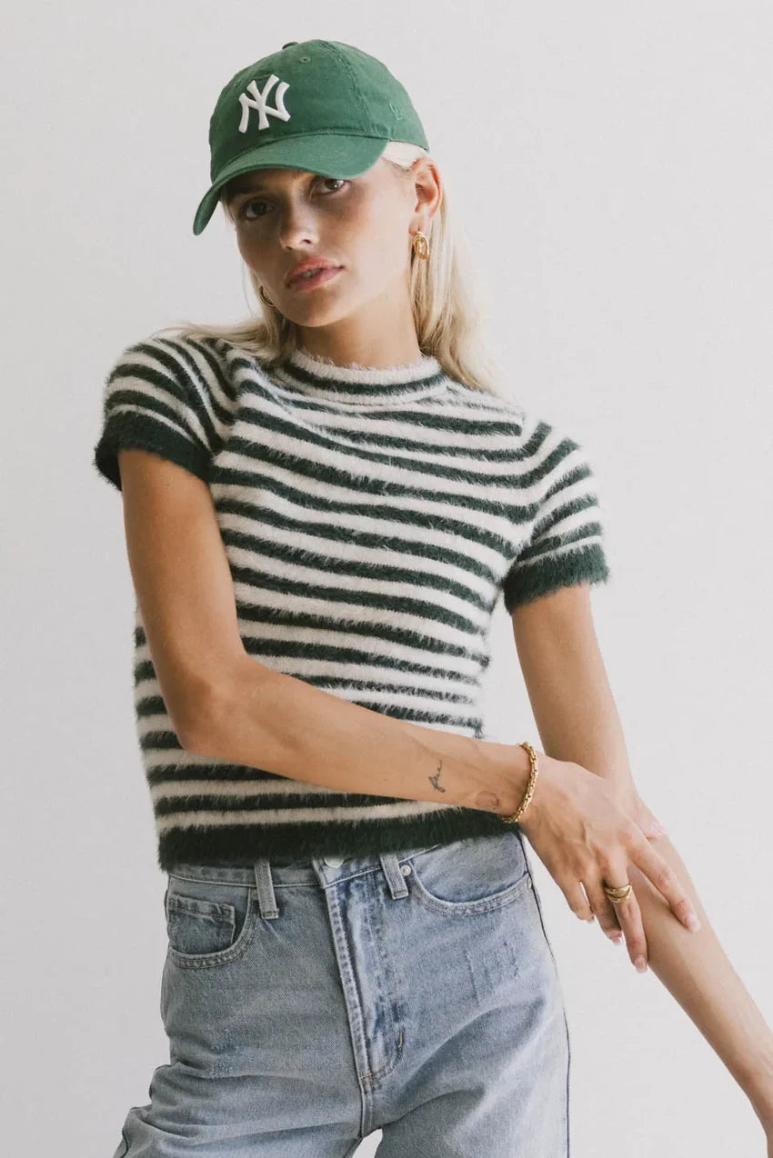 Wrenna Fuzzy Sweater Top in Hunter Green - FINAL SALE