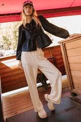 Maggie Peplum Tie Blouse in Dark Wash - FINAL SALE