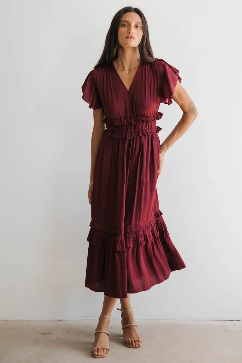 Willa Ruffle Dress in Burgundy - FINAL SALE