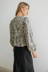 Maggie Peplum Tie Blouse in Leopard - FINAL SALE