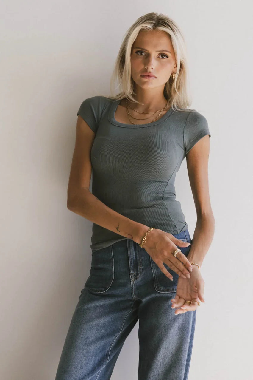 Freya Ribbed Top in Teal - FINAL SALE