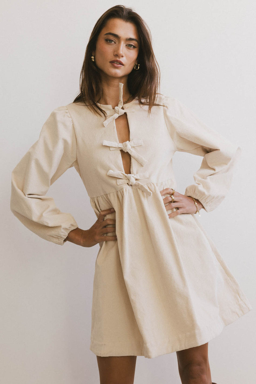 Tyler Peplum Mini Dress in Ivory Corduroy - FINAL SALE
