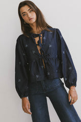 Maggie Peplum Tie Blouse With Bow Detail - FINAL SALE
