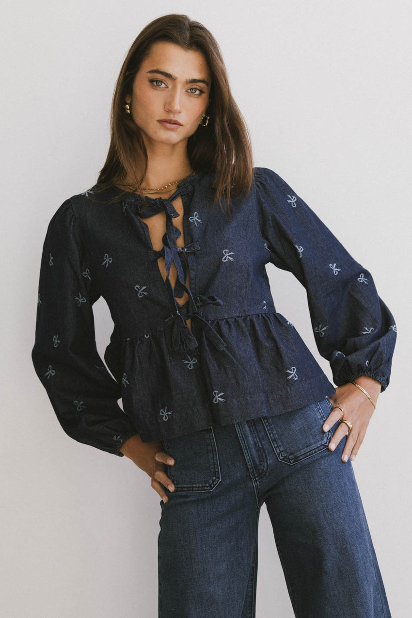 Maggie Peplum Tie Blouse With Bow Detail - FINAL SALE
