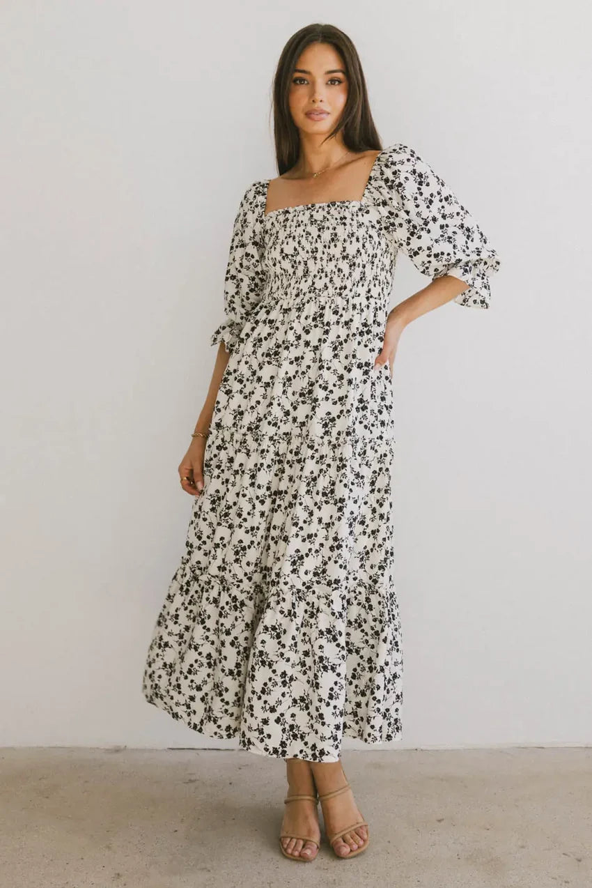 Kiran Floral Midi Dress in Cream - FINAL SALE