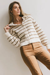 Dolly Striped Knit Cardigan in Olive - FINAL SALE