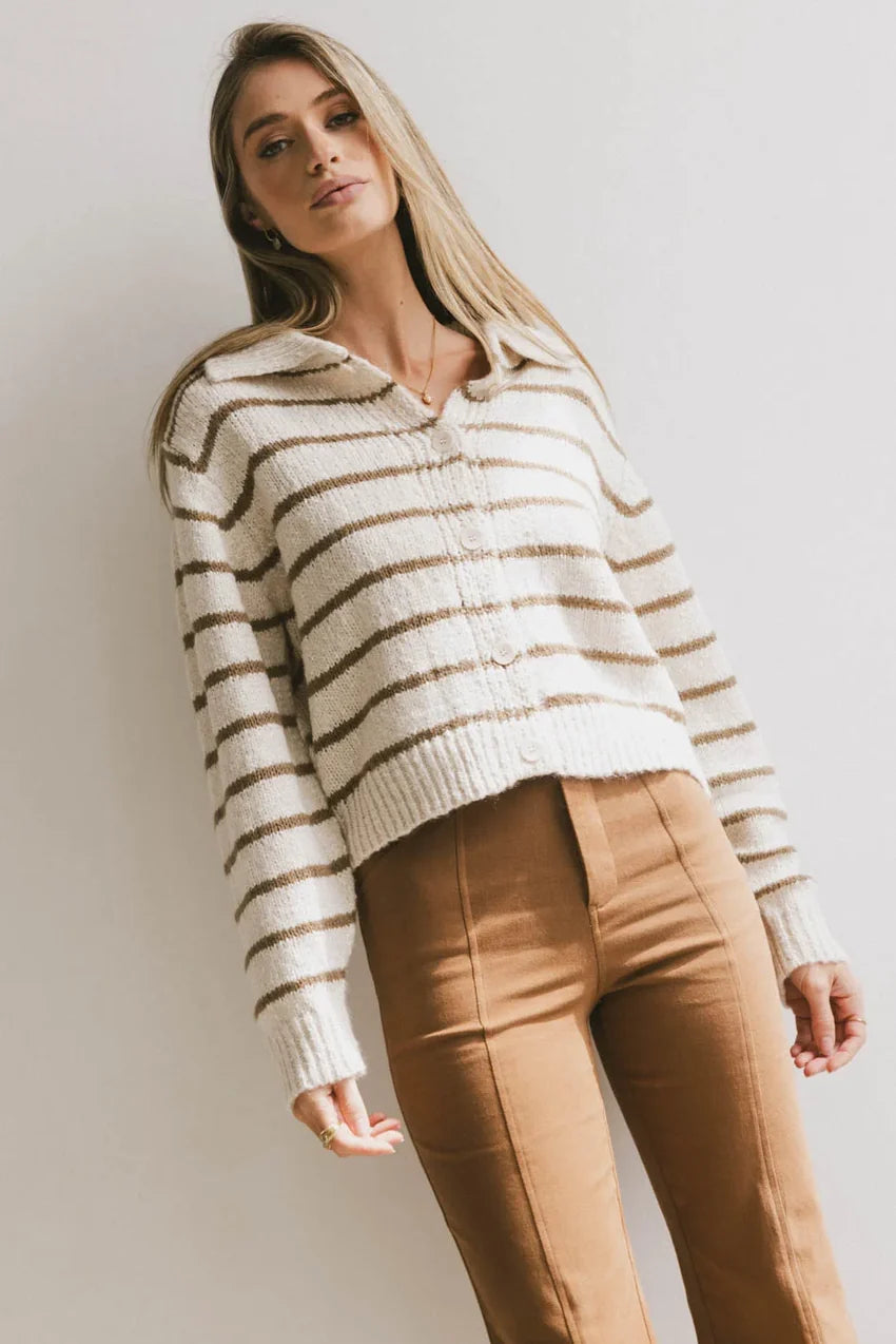 Dolly Striped Knit Cardigan in Olive - FINAL SALE
