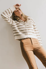 Dolly Striped Knit Cardigan in Olive - FINAL SALE