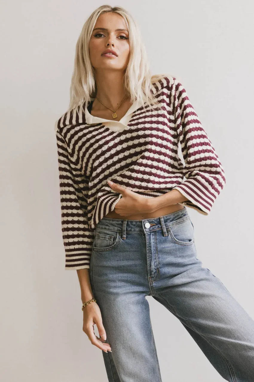 Mason Collared Sweater in Burgundy - FINAL SALE