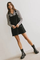 Reid Corduroy Overall Dress in Black - FINAL SALE