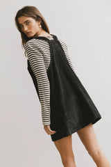 Reid Corduroy Overall Dress in Black - FINAL SALE