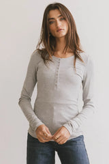 Ivanna Henley Top in Grey - FINAL SALE