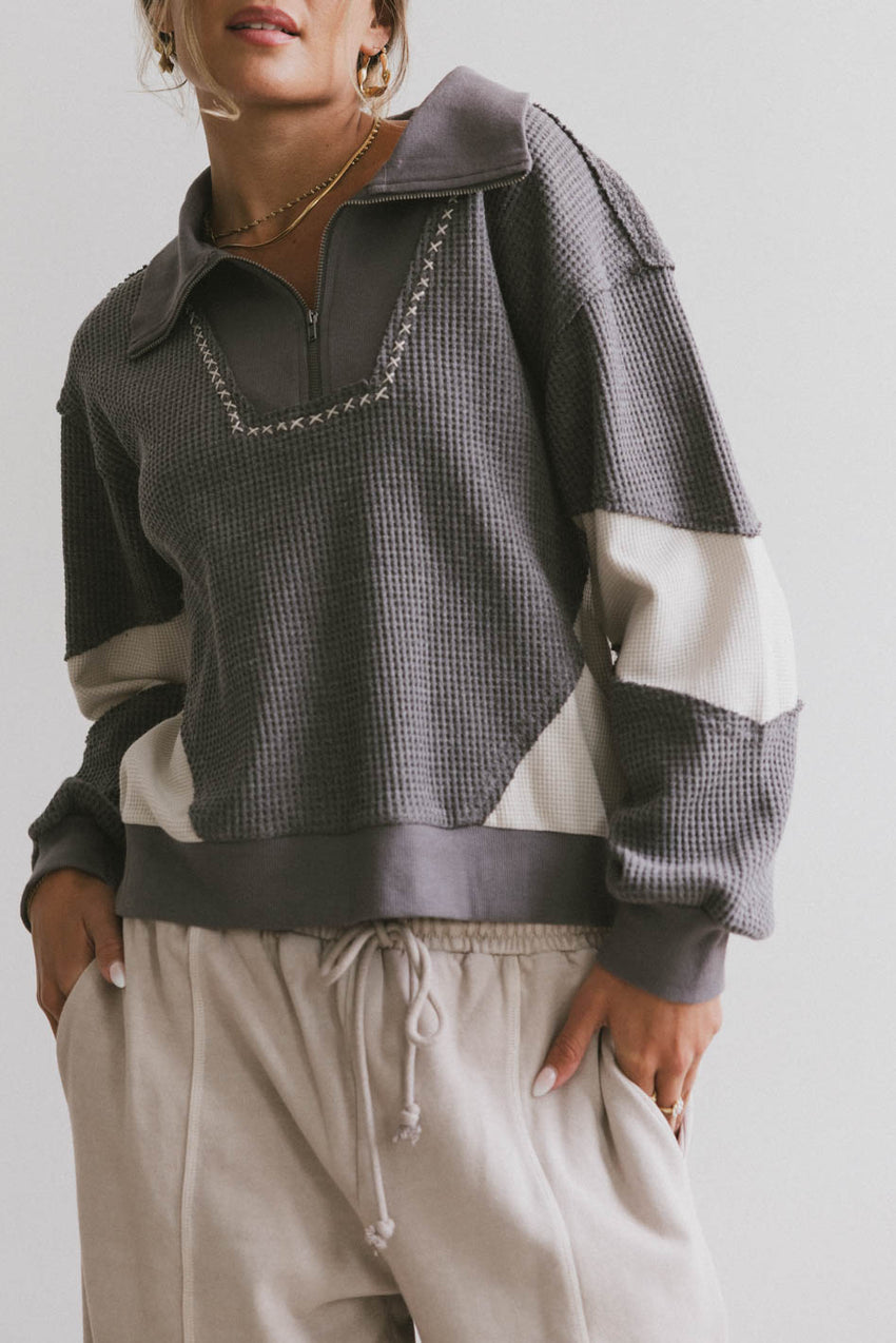 Harbor Knit Quarter Zip in Charcoal - FINAL SALE