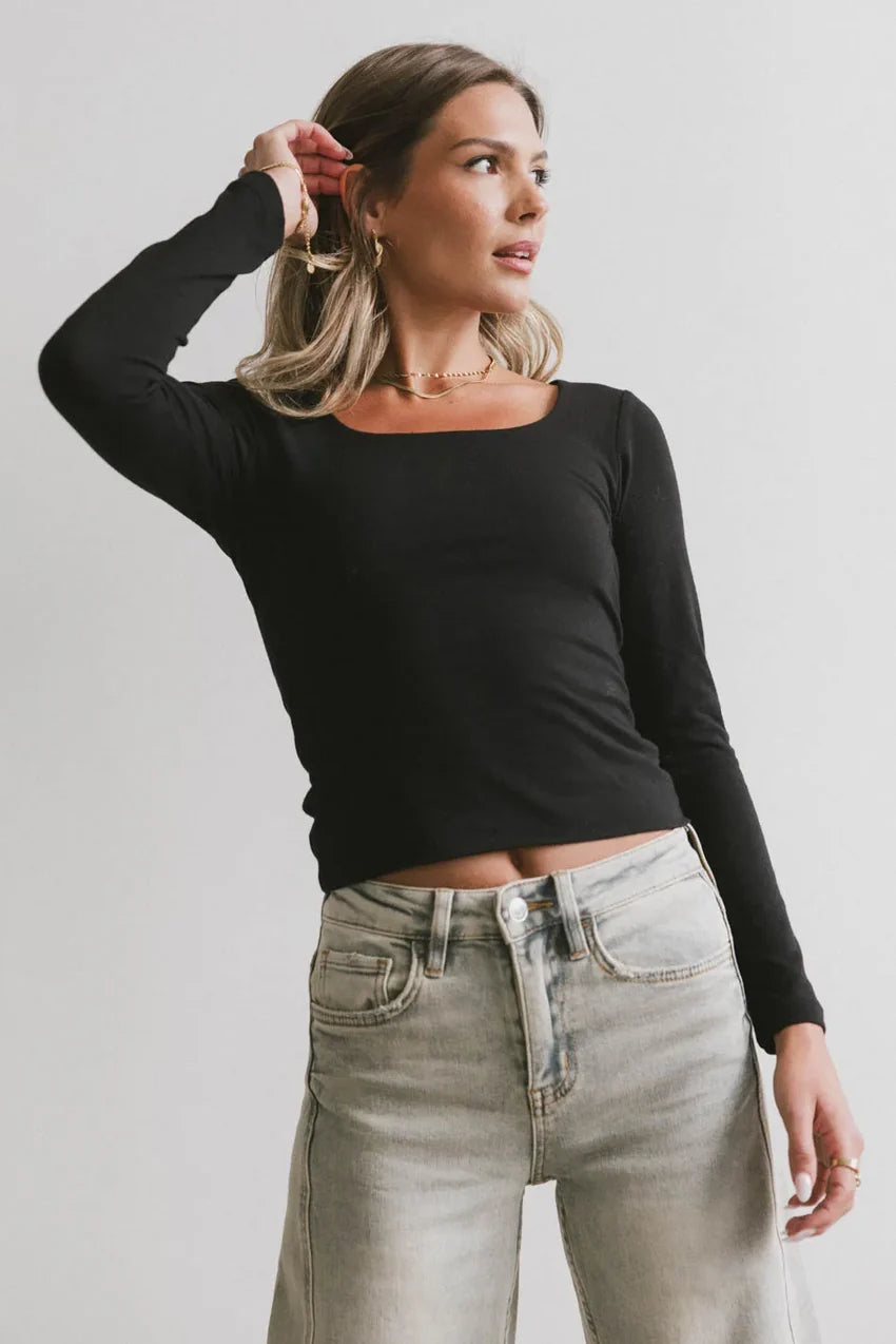 Polly Scoop Neck Top in Black - FINAL SALE