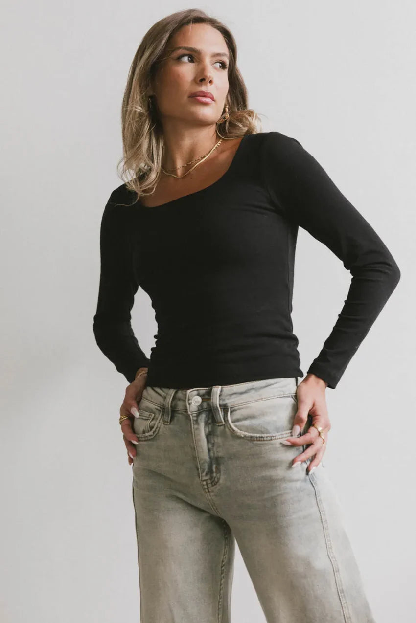 Polly Scoop Neck Top in Black - FINAL SALE