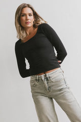 Polly Scoop Neck Top in Black - FINAL SALE