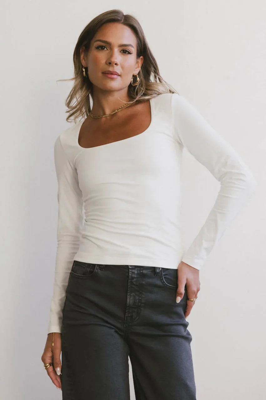 Tatiana Scoop Neck Top in Cream - FINAL SALE