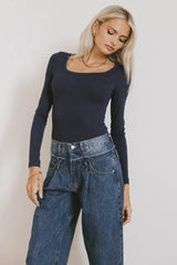 Audrey Ribbed Top in Navy - FINAL SALE