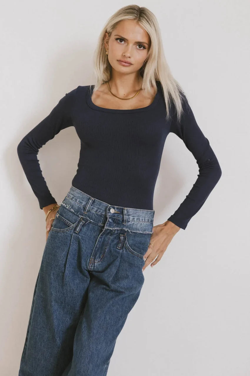 Audrey Ribbed Top in Navy - FINAL SALE