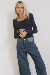 Audrey Ribbed Top in Navy - FINAL SALE