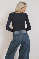 Audrey Ribbed Top in Navy - FINAL SALE