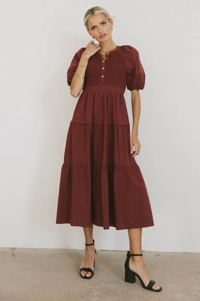 Leandra Midi Dress in Burgundy - FINAL SALE