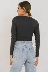 Demi Square Neck Bodysuit in Navy - FINAL SALE