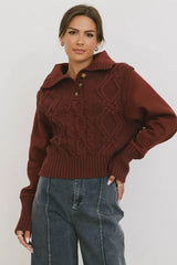 Irene Cable Knit Sweater in Burgundy - FINAL SALE