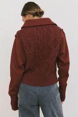 Irene Cable Knit Sweater in Burgundy - FINAL SALE