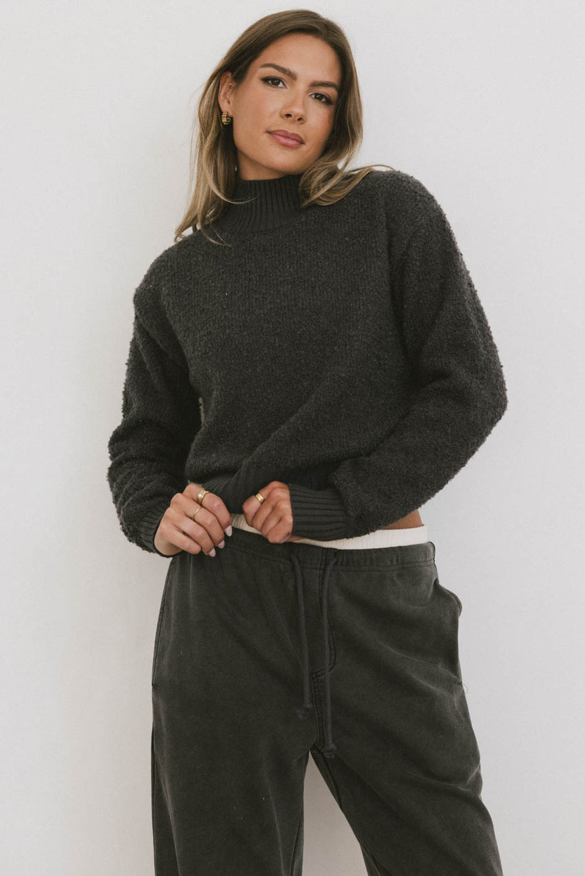 Eloise Mock Neck Sweater in Charcoal - FINAL SALE