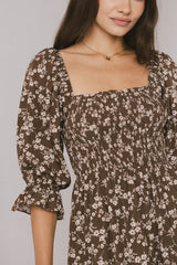 Kiran Floral Midi Dress in Brown - FINAL SALE
