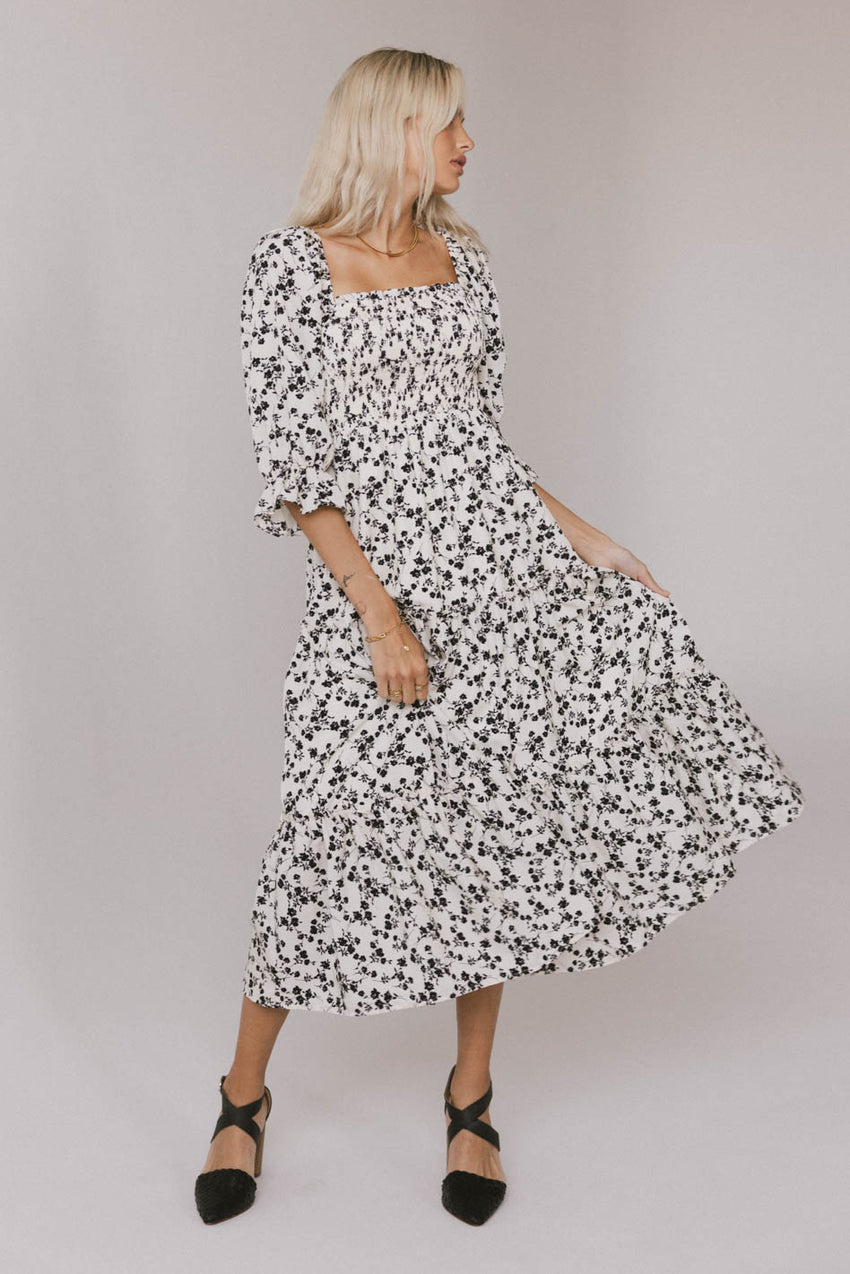 Kiran Floral Midi Dress in Cream - FINAL SALE