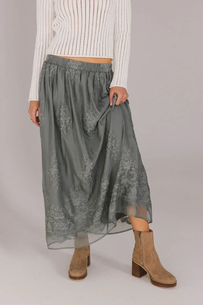 Grace Floral Tulle Skirt in Teal - FINAL SALE