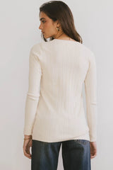 Ribbed Button Front Top in Ivory - FINAL SALE