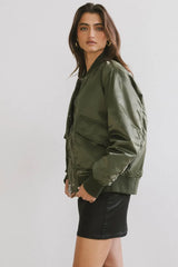 Rylee Satin Bomber Jacket in Green - FINAL SALE