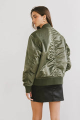 Rylee Satin Bomber Jacket in Green - FINAL SALE
